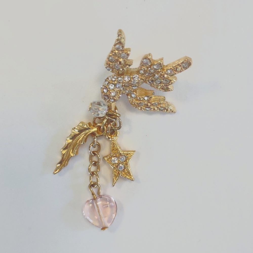Small Rhinestone Bird Pin with Charms